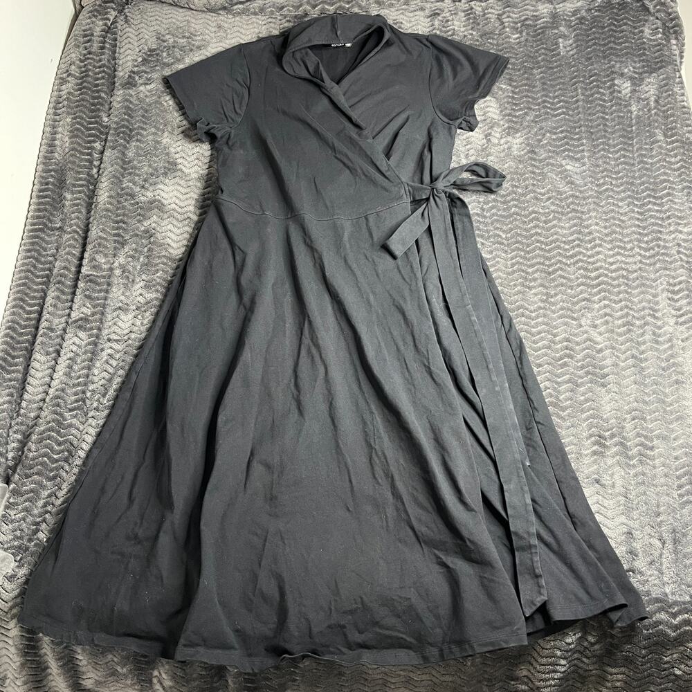 eShakti Wrap Dress Womens Black Pockets Fits medium-large
